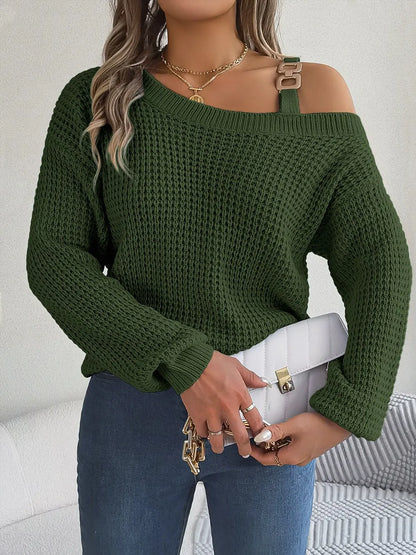 Asymmetrical Neck Long Sleeve Sweater. - Maison Novaire #