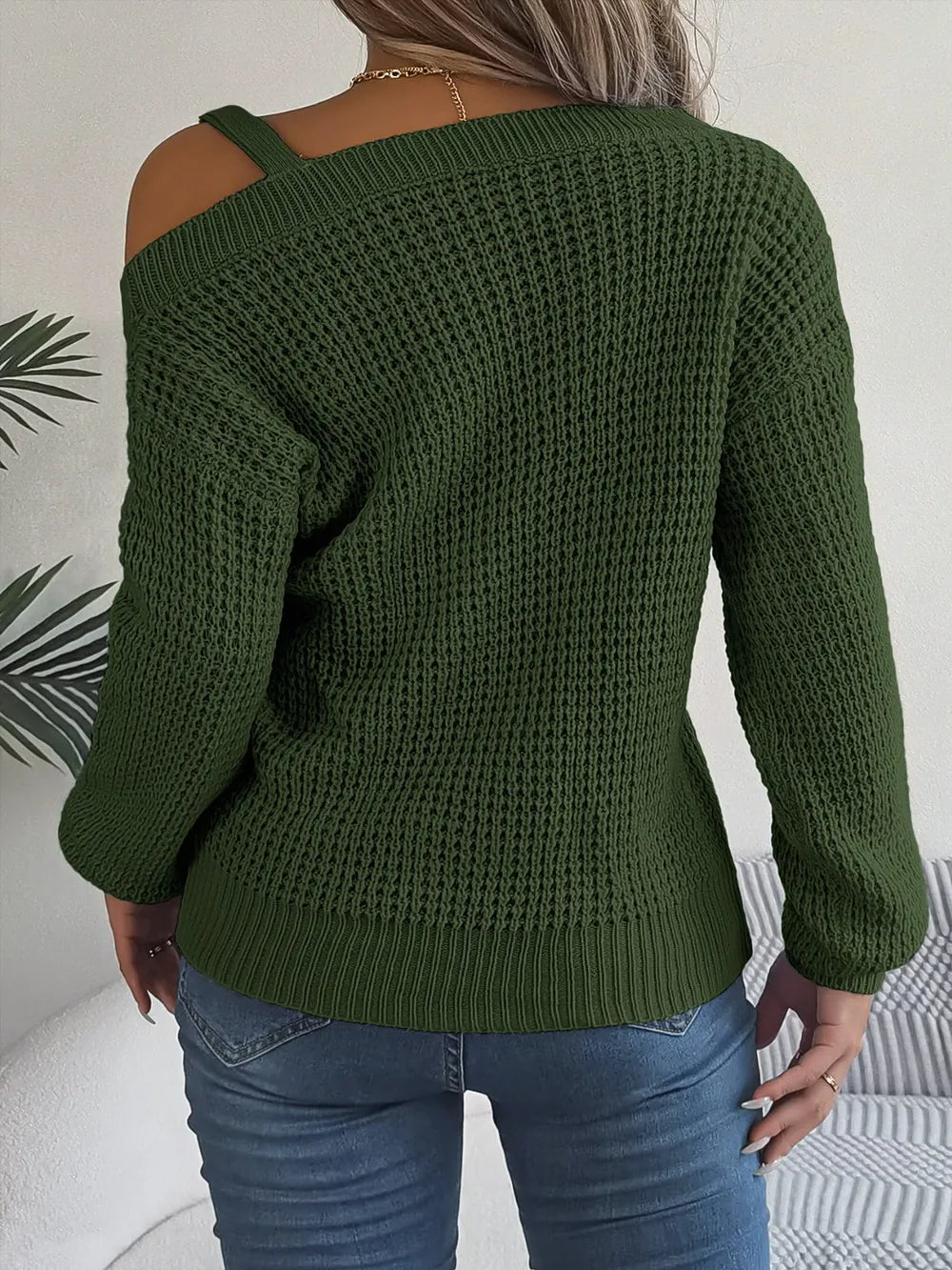 Asymmetrical Neck Long Sleeve Sweater. - Maison Novaire #