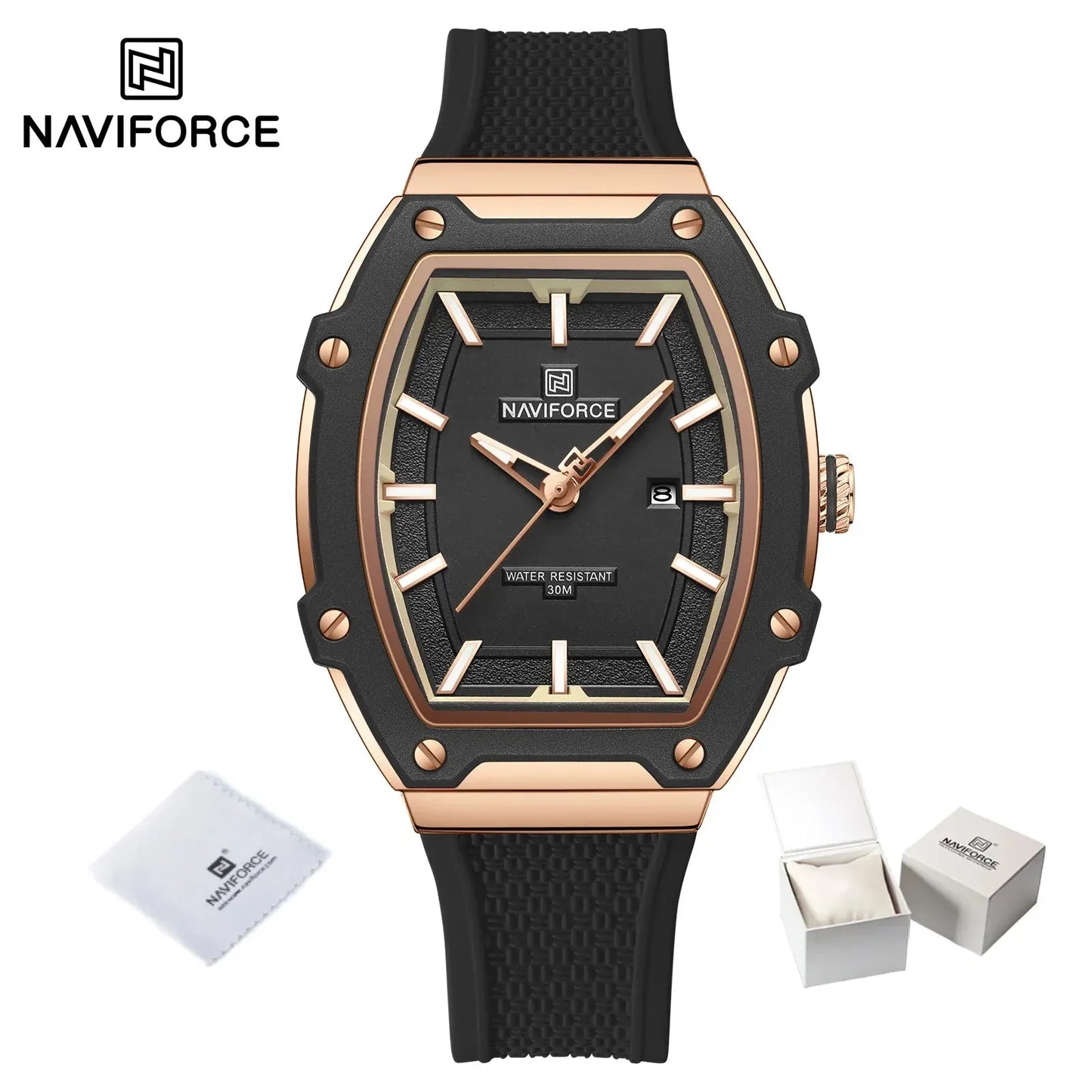 NAVIFORCE Barrel Women’s Watch | Silicone Strap Waterproof Sport Clock - Maison Novaire #