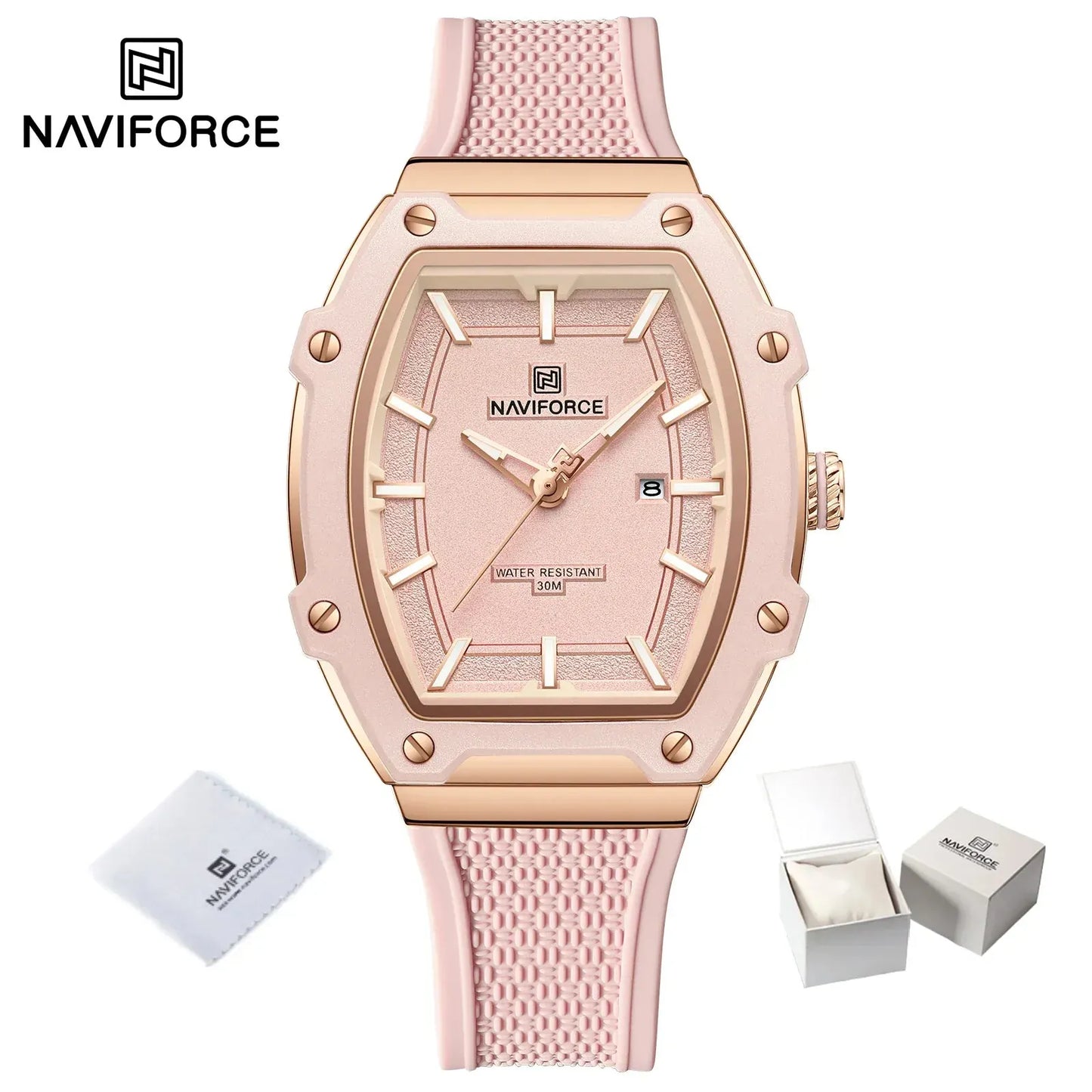 NAVIFORCE Barrel Women’s Watch | Silicone Strap Waterproof Sport Clock - Maison Novaire #