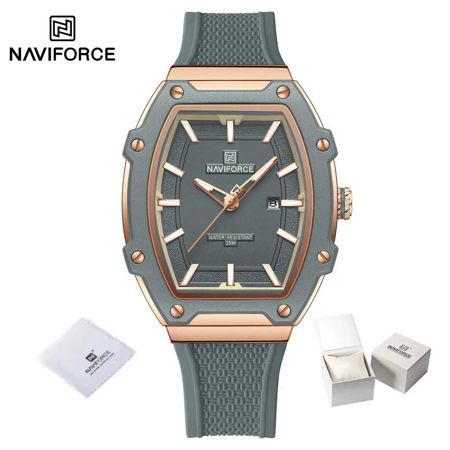 NAVIFORCE Barrel Women’s Watch | Silicone Strap Waterproof Sport Clock - Maison Novaire #