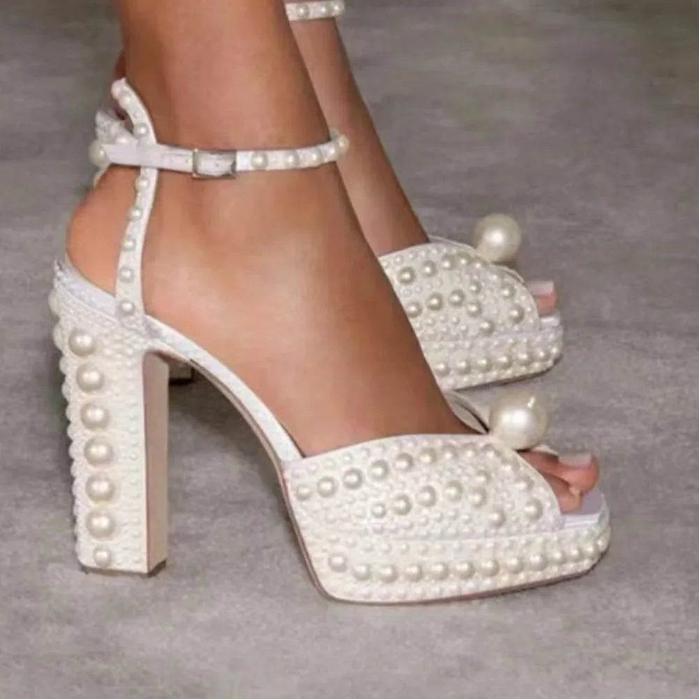 Beaded Thick Heel Platform Sandals For Women. - Maison Novaire #