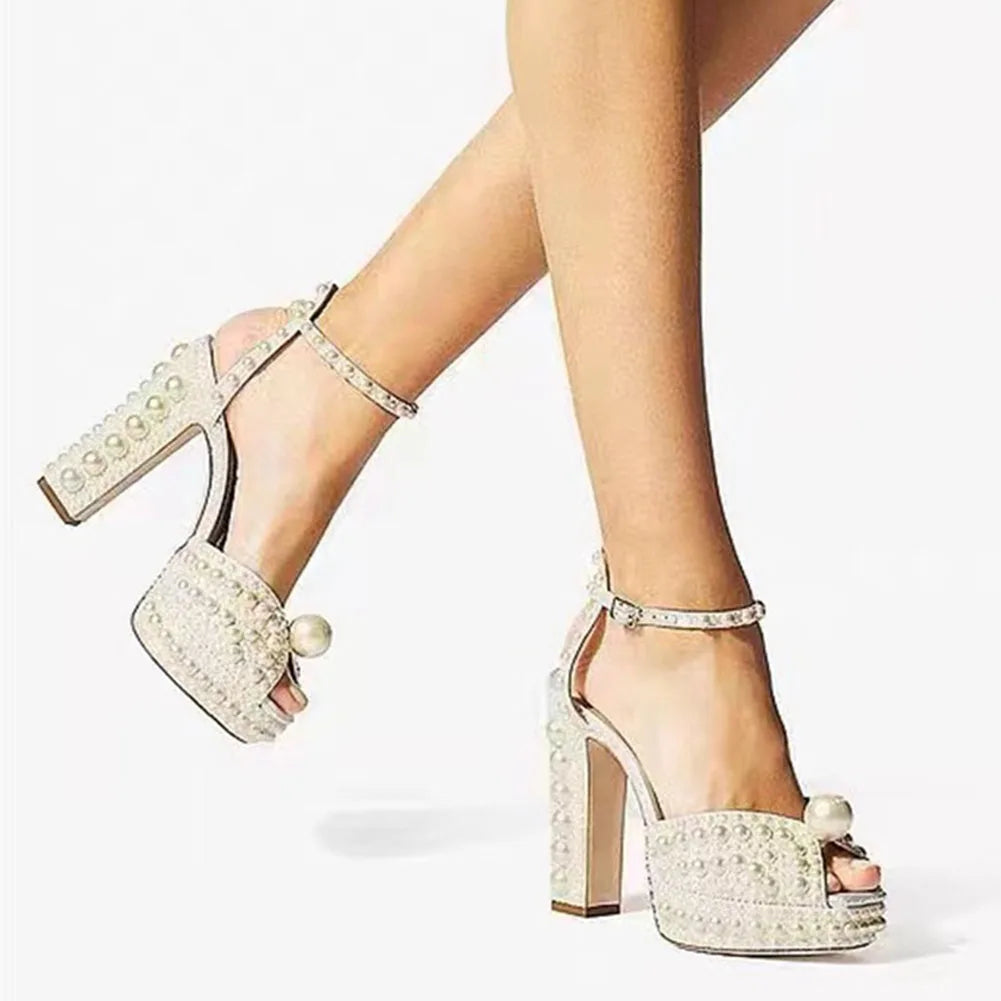 Beaded Thick Heel Platform Sandals For Women. - Maison Novaire #