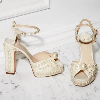Beaded Thick Heel Platform Sandals For Women. - Maison Novaire #