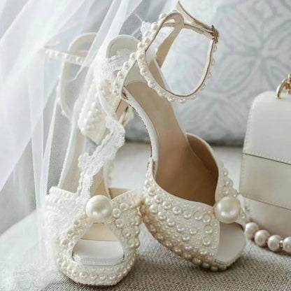 Beaded Thick Heel Platform Sandals For Women. - Maison Novaire #