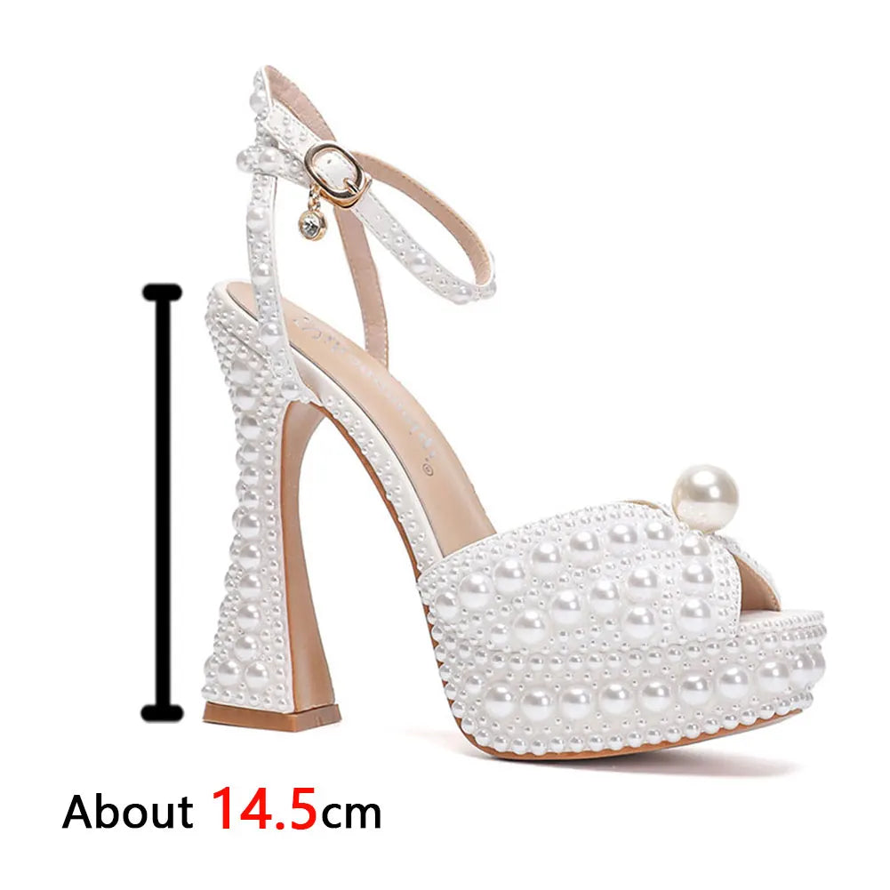 Beaded Thick Heel Platform Sandals For Women. - Maison Novaire #