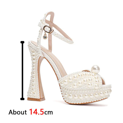 Beaded Thick Heel Platform Sandals For Women. - Maison Novaire #