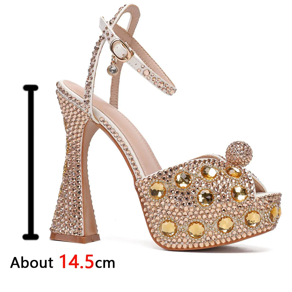 Beaded Thick Heel Platform Sandals For Women. - Maison Novaire #