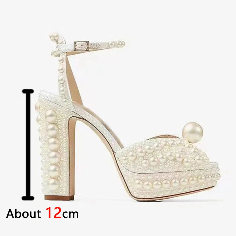 Beaded Thick Heel Platform Sandals For Women. - Maison Novaire #