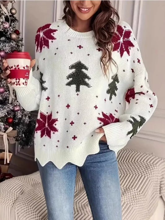 Christmas Tree Pattern Round Neck Sweater - Maison Novaire