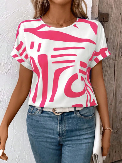 Contrast Round Neck Short Sleeve Blouse - Maison Novaire #