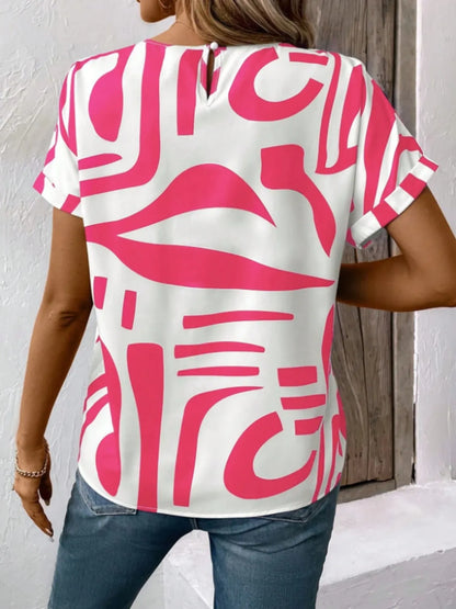 Contrast Round Neck Short Sleeve Blouse - Maison Novaire #