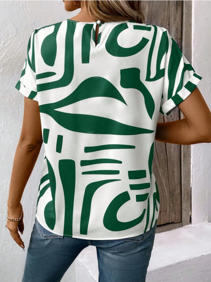 Contrast Round Neck Short Sleeve Blouse - Maison Novaire #