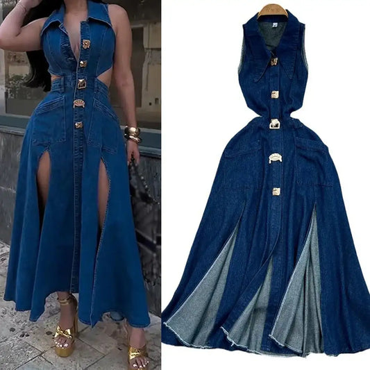 Denim Dress Women| High Waist A-Line Sleeveless 2026 - Maison Novaire