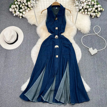 Denim Dress Women| High Waist A-Line Sleeveless 2026 - Maison Novaire