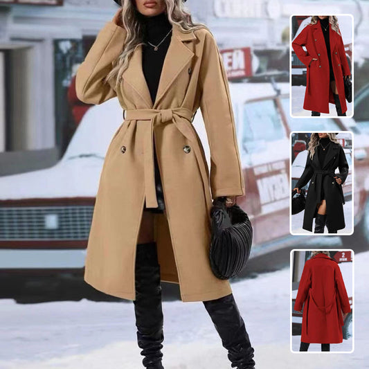 Double-Breasted Winter Coat with Belt. - Maison Novaire
