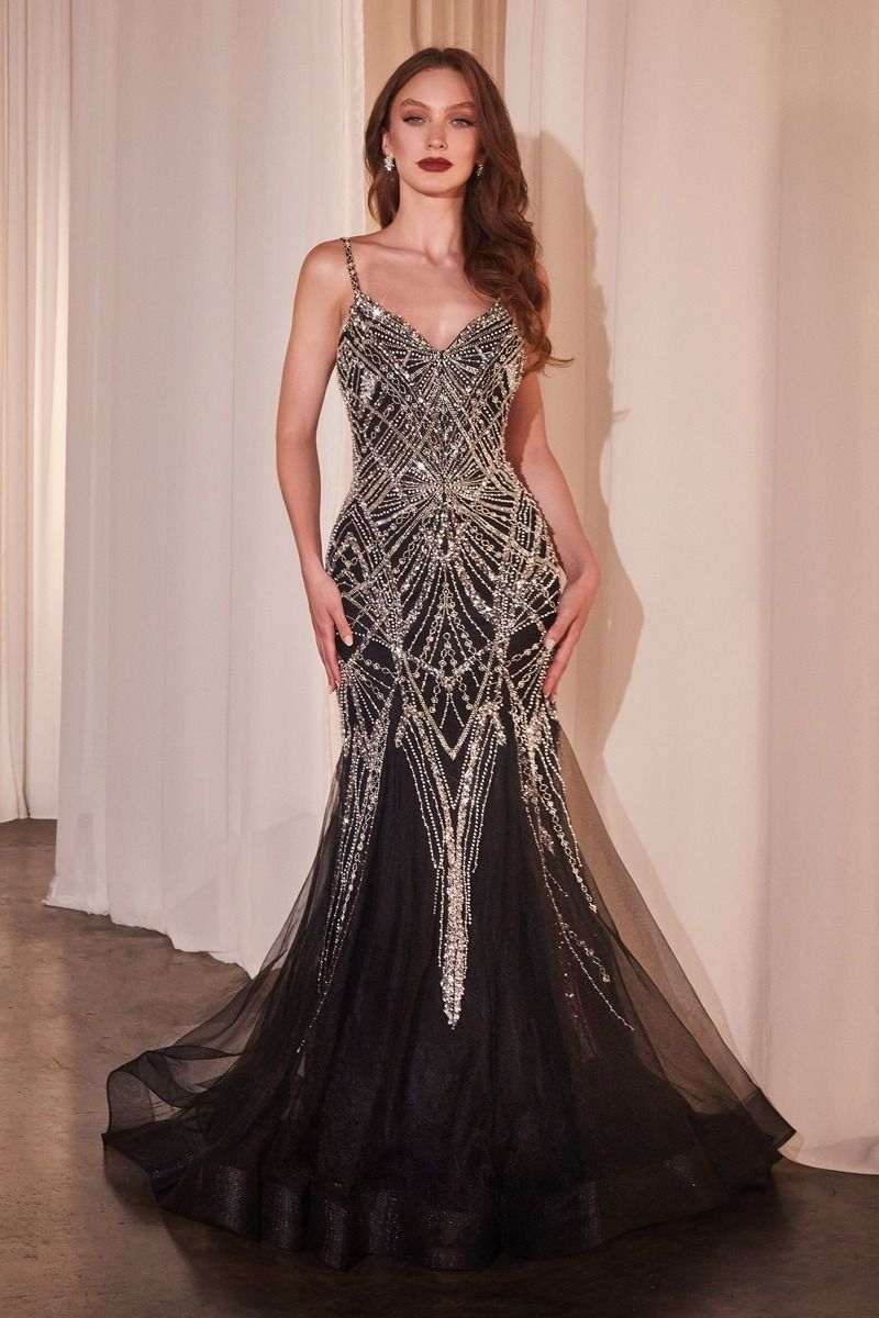 Embellished Black Mermaid Dress Black
