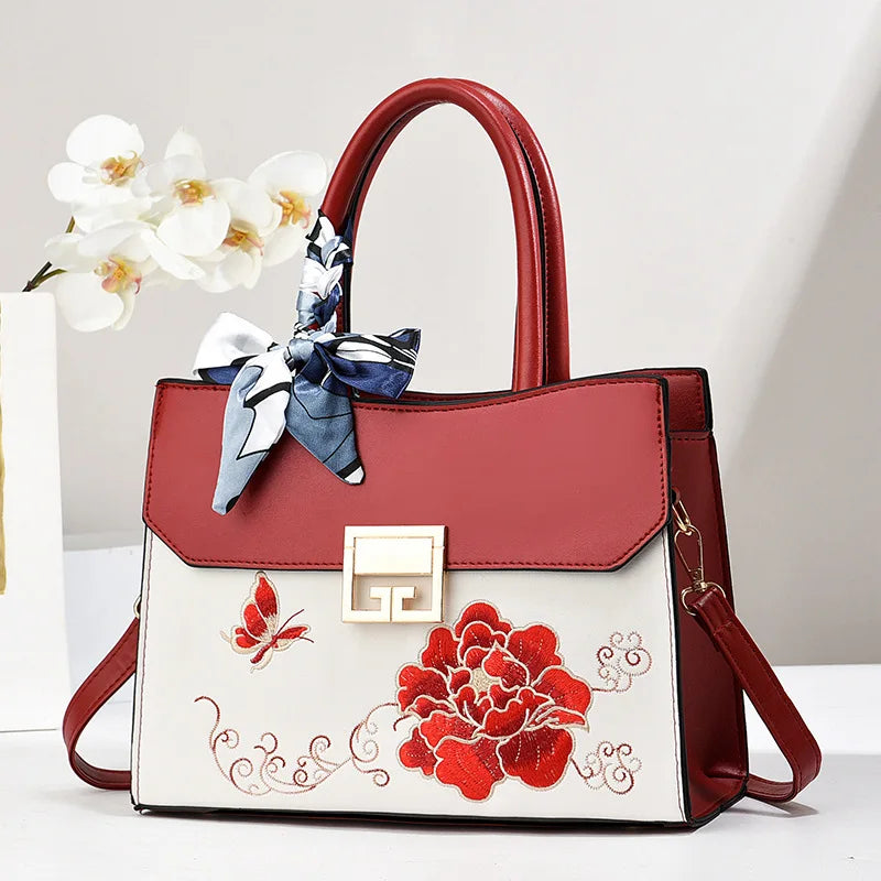 Embroidery Vintage Women Handbag Scarf Bow Classical Shoulder Crossbody Bag. Mother's Day Gift. - Maison Novaire #