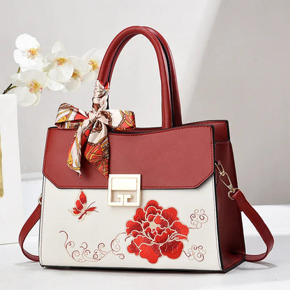 Embroidery Vintage Women Handbag Scarf Bow Classical Shoulder Crossbody Bag. Mother's Day Gift. - Maison Novaire #