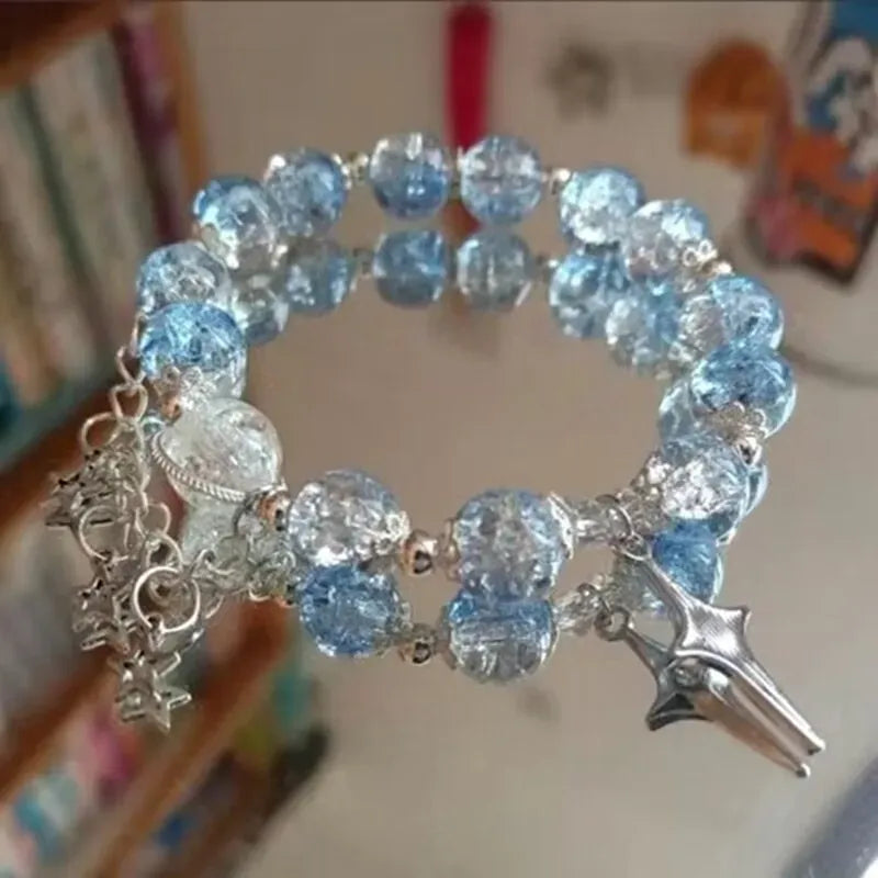 Fantasy Blue Crystal Beads Elastic  Bracelet. - BLAKESTORE-NG