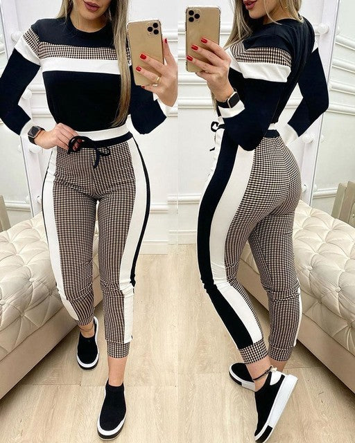 Fashion Women Sets Short Sleeve Tops High Waist Pant - Maison Novaire