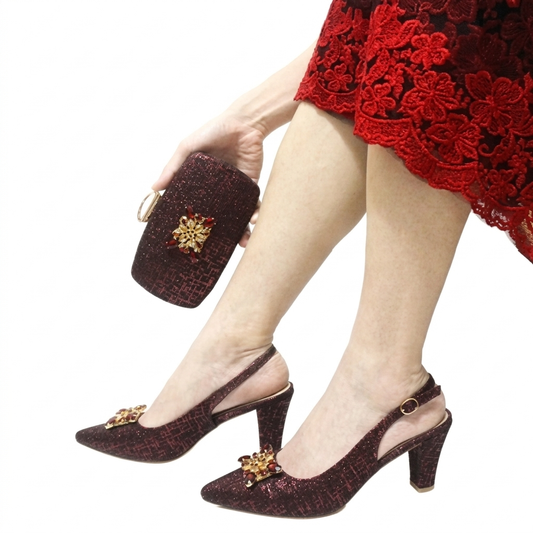 Fuchsia Crystal Italian Shoe and Bag Set - Maison Novaire
