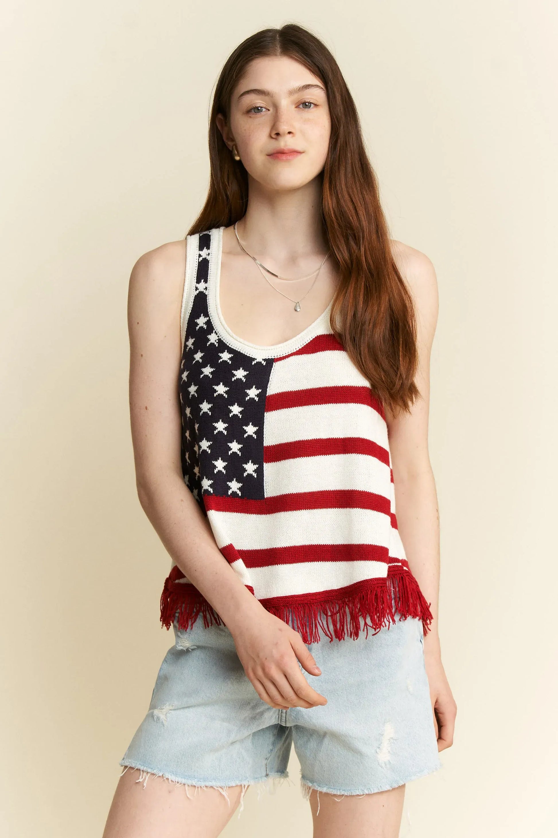 Full Size American Flag Fringe Tank Top Plus Size - Maison Novaire #