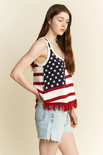 Full Size American Flag Fringe Tank Top Plus Size - Maison Novaire #