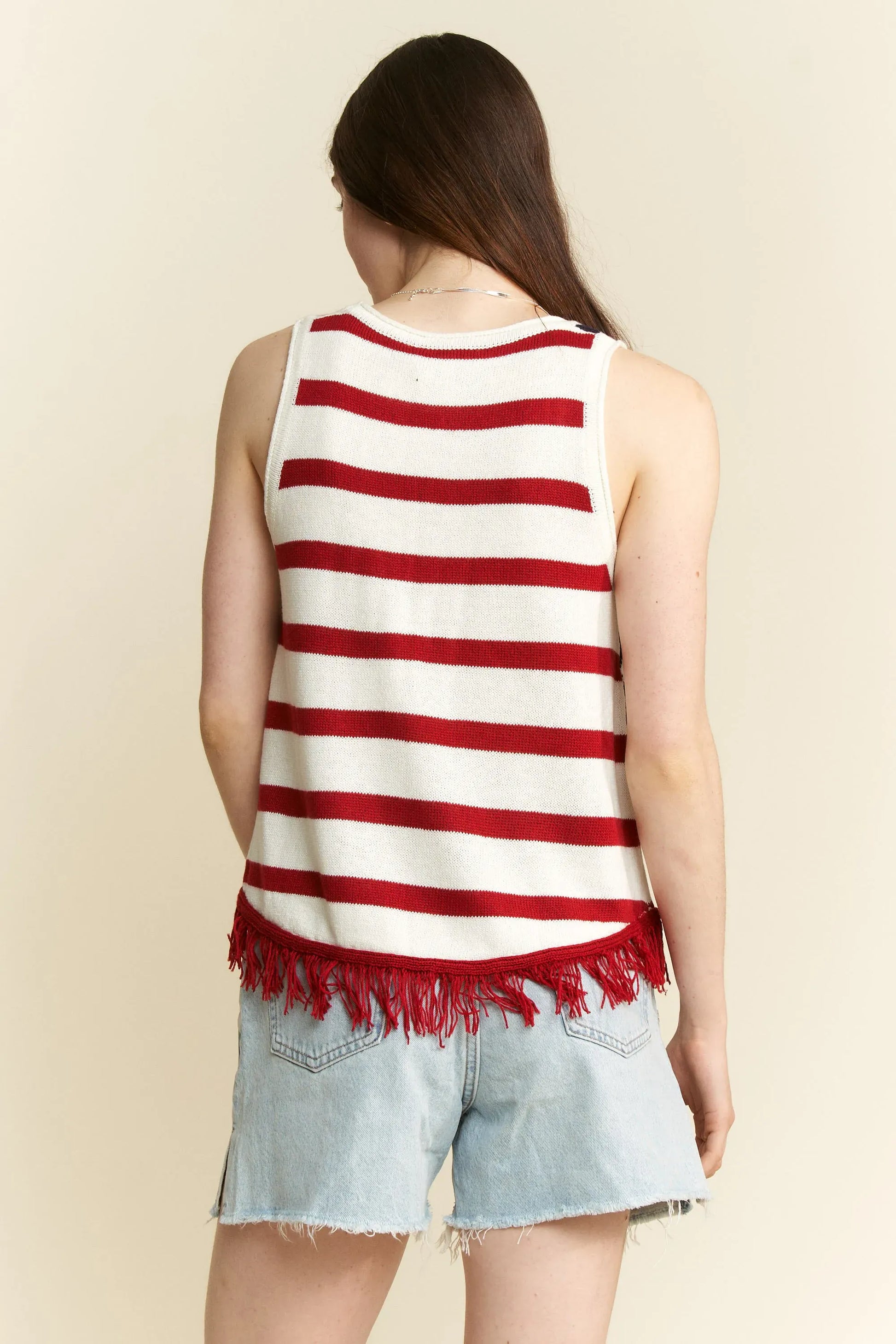 Full Size American Flag Fringe Tank Top Plus Size - Maison Novaire #