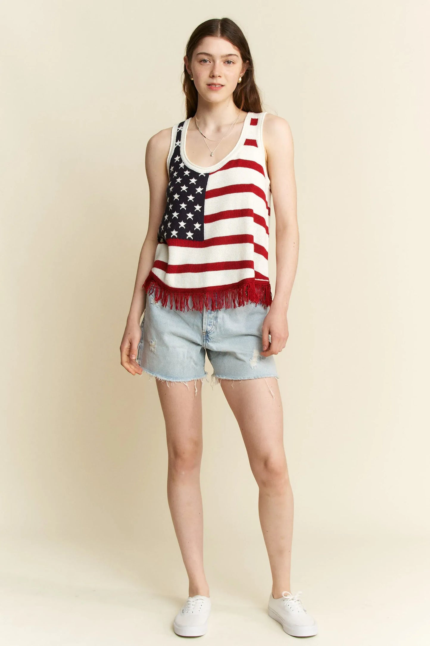 Full Size American Flag Fringe Tank Top Plus Size - Maison Novaire #
