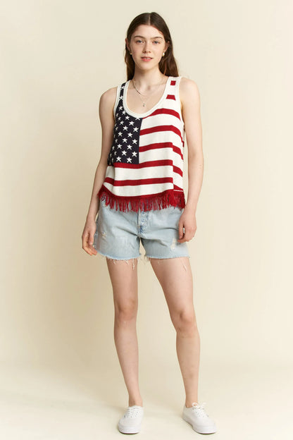 Full Size American Flag Fringe Tank Top Plus Size - Maison Novaire #