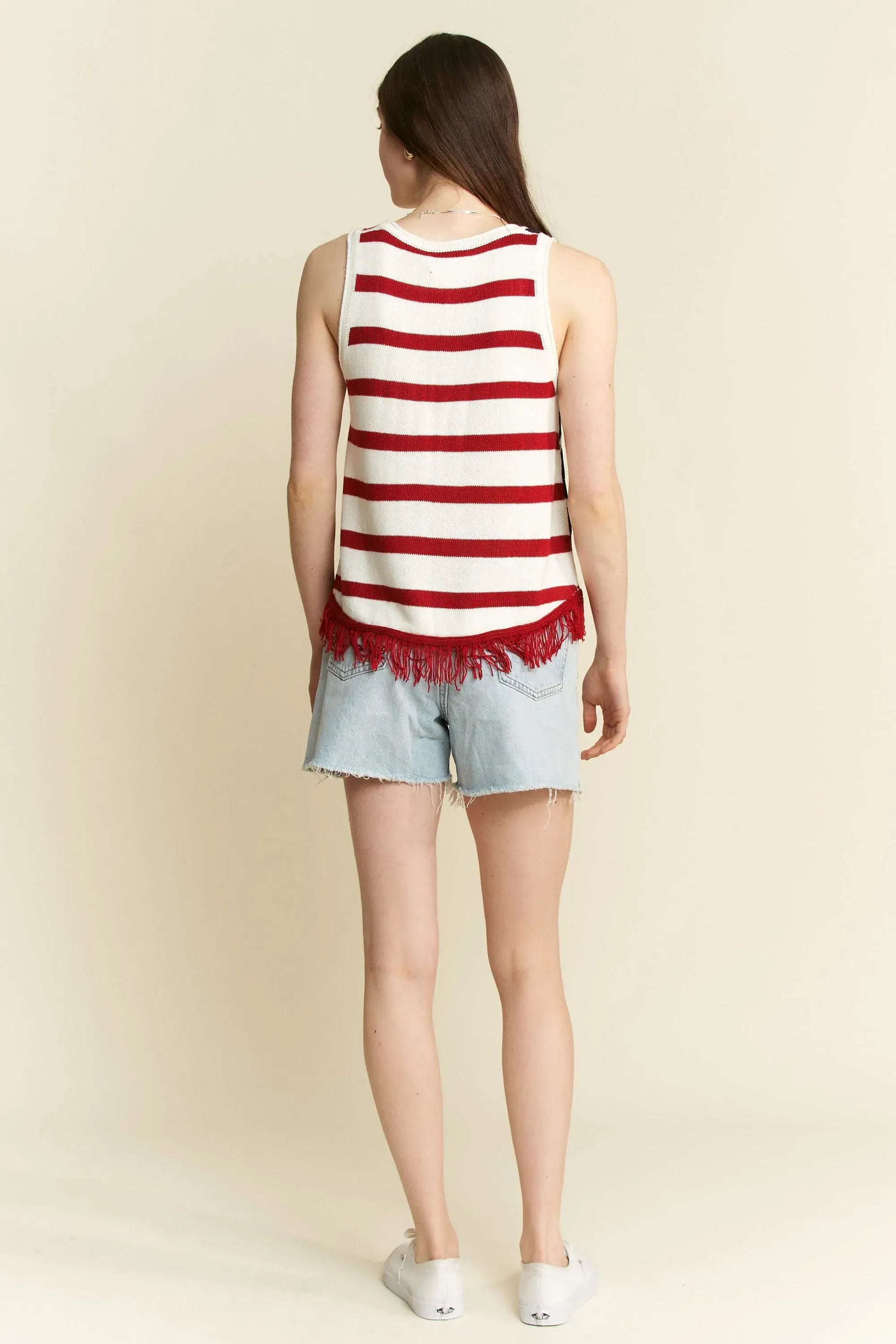 Full Size American Flag Fringe Tank Top Plus Size - Maison Novaire #