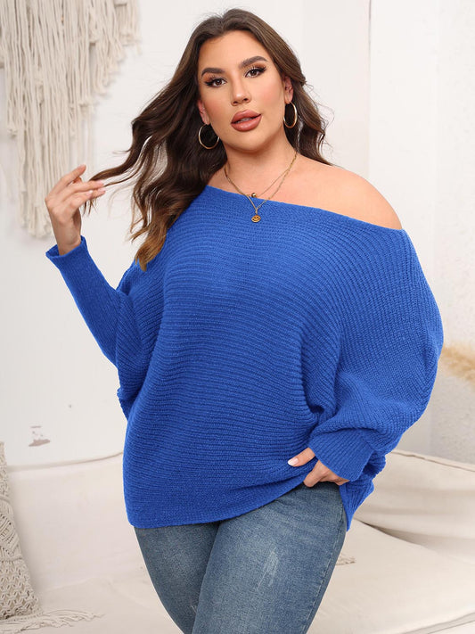 Full Size Boat Neck Batwing Sleeve Sweater. - Maison Novaire