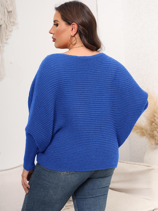 Full Size Boat Neck Batwing Sleeve Sweater. - Maison Novaire