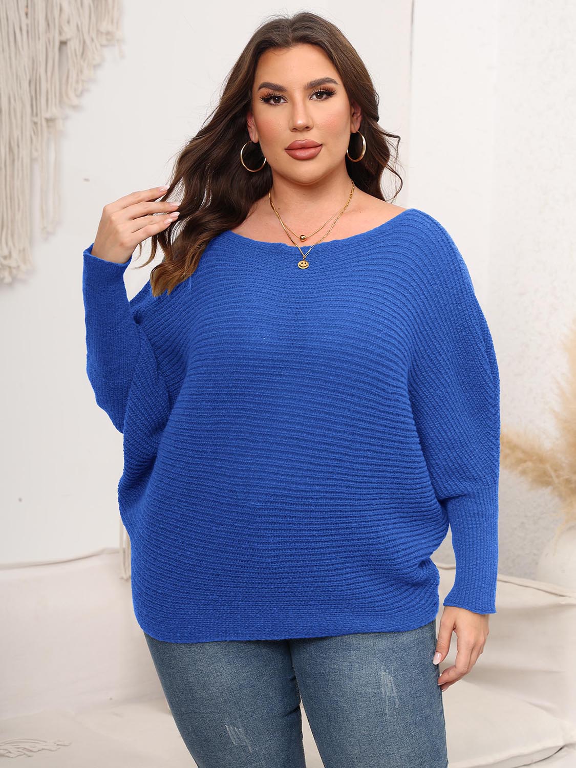 Full Size Boat Neck Batwing Sleeve Sweater. - Maison Novaire #