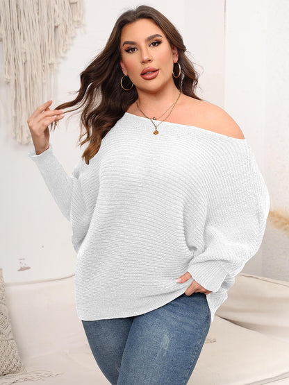 Full Size Boat Neck Batwing Sleeve Sweater. - Maison Novaire #