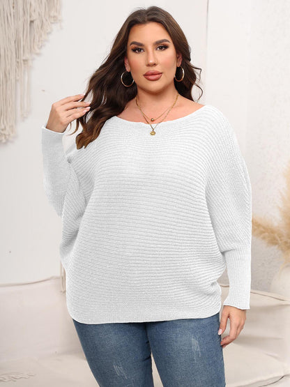 Full Size Boat Neck Batwing Sleeve Sweater. - Maison Novaire #