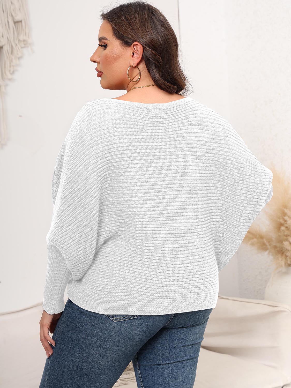 Full Size Boat Neck Batwing Sleeve Sweater. - Maison Novaire #