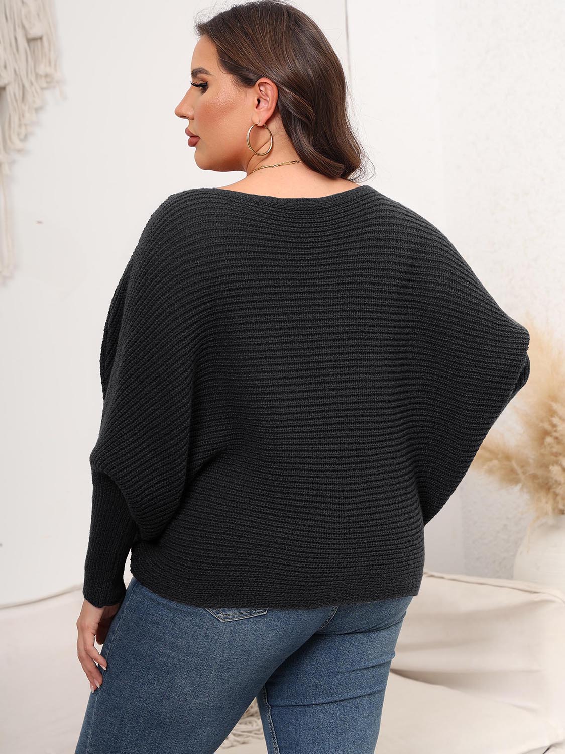 Full Size Boat Neck Batwing Sleeve Sweater. - Maison Novaire #