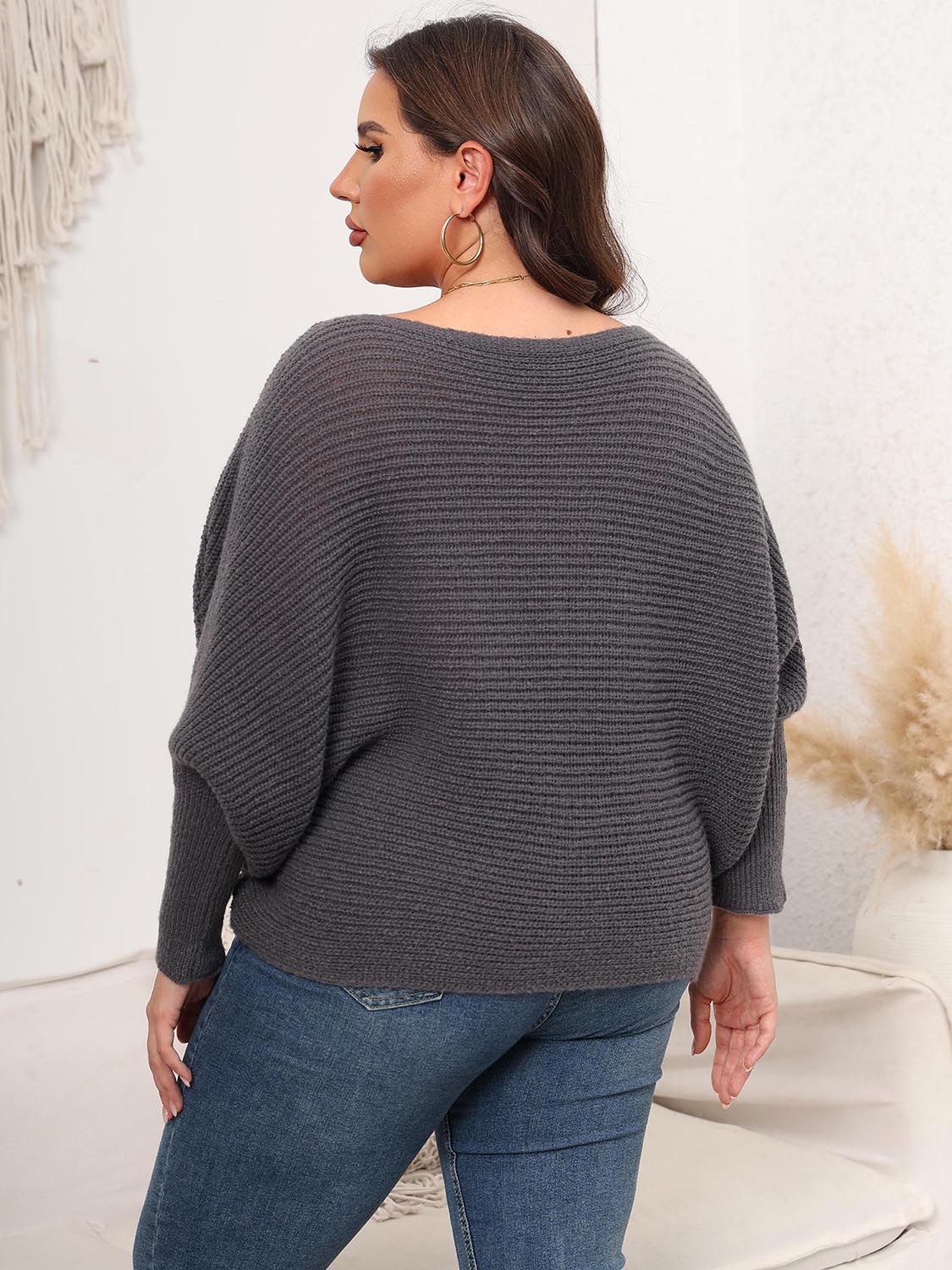 Full Size Boat Neck Batwing Sleeve Sweater. - Maison Novaire #