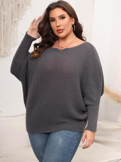 Full Size Boat Neck Batwing Sleeve Sweater. - Maison Novaire #