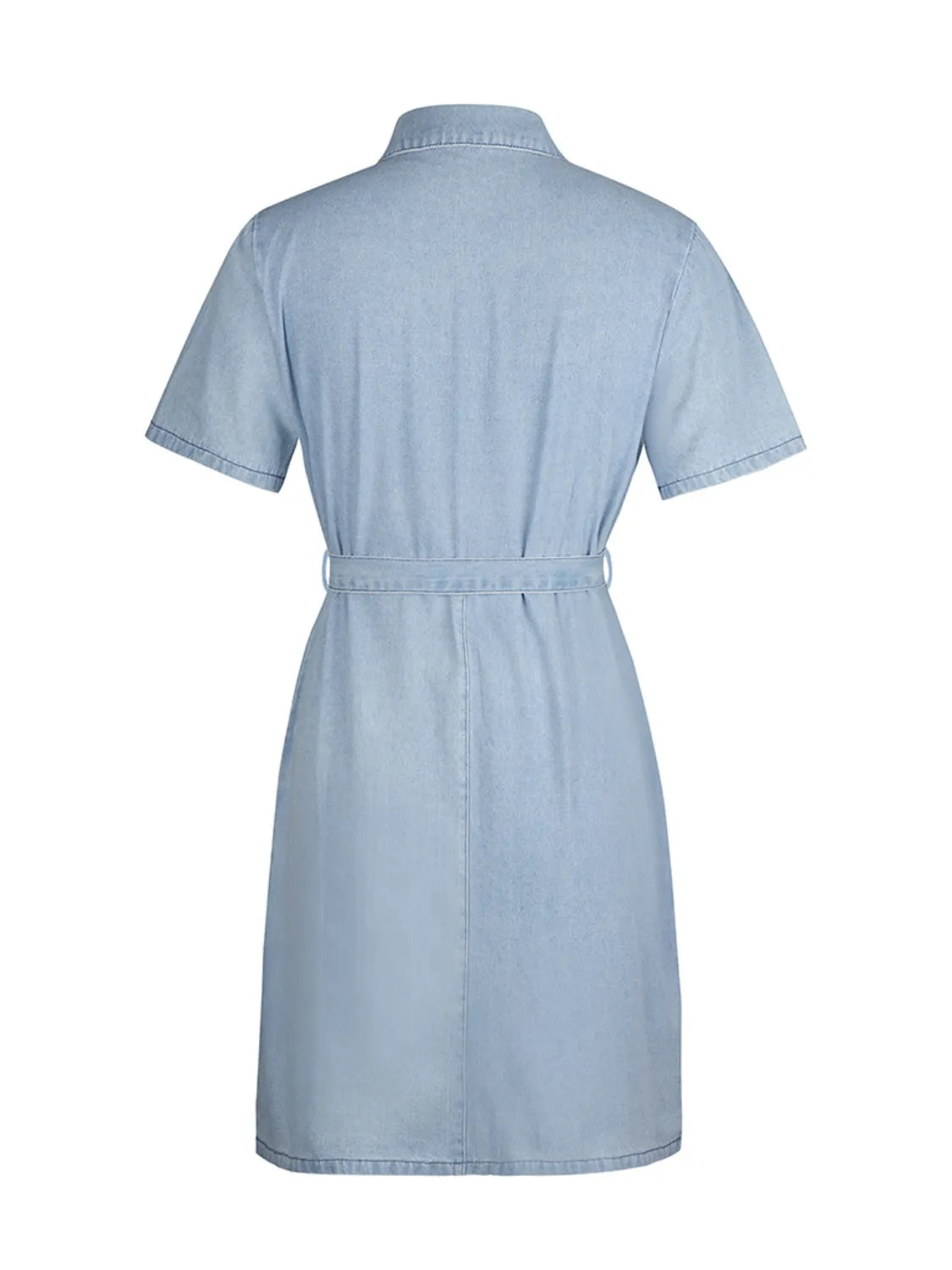 Full Size Zip Front Short Sleeve Denim Dress Plus Size. - Maison Novaire #
