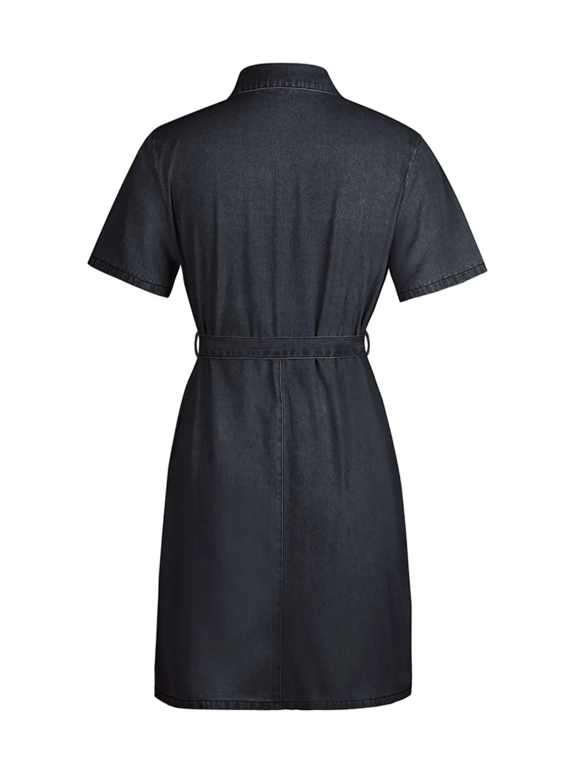 Full Size Zip Front Short Sleeve Denim Dress Plus Size. - Maison Novaire #