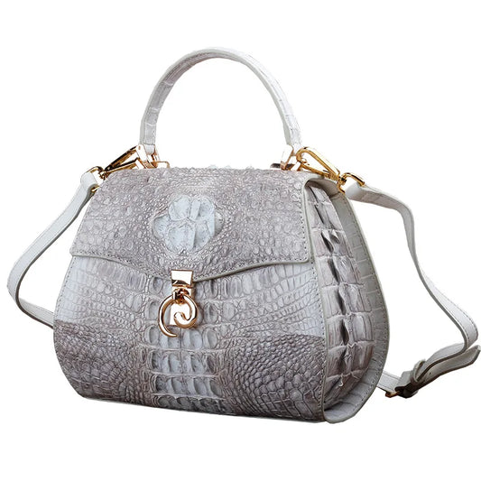 Genuine White Alligator Doctor Purse | Exotic Crocodile Crossbody - Maison Novaire