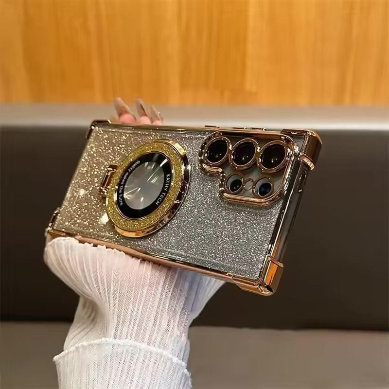 Luxury Glitter Magnetic Stand Case for Samsung Galaxy S25 Ultra Shockproof Clear Plating Cover with Kickstand & MagSafe - Maison Novaire #