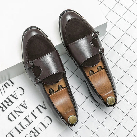 Green Shallow Loafers Double Buckle &nbsp;Men Fashion Shoes. - Maison Novaire