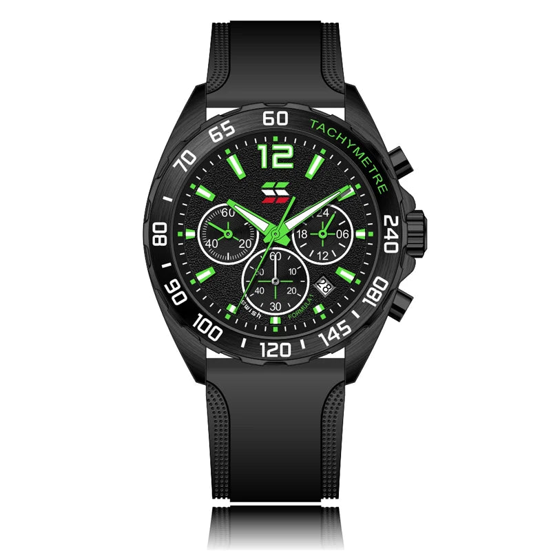 Green Blue Men Watches Sport Chronograph Wrist Watch.