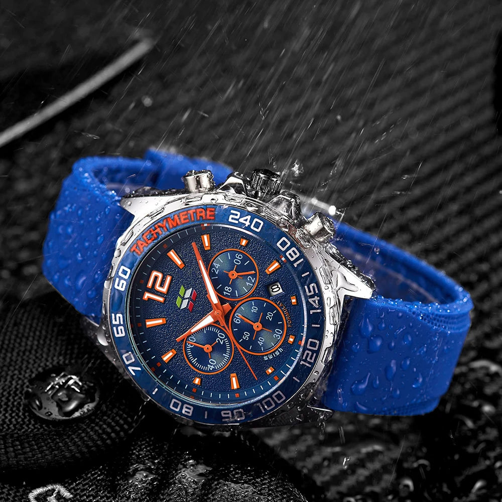 Green Blue Men Watches Sport Chronograph Wrist Watch.