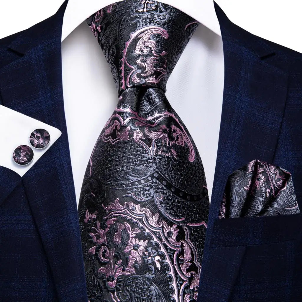 Hi-Tie Black Paisley Silk Tie 8.5cm | 100% Silk Men’s Formal Luxury Necktie for Wedding Business Party