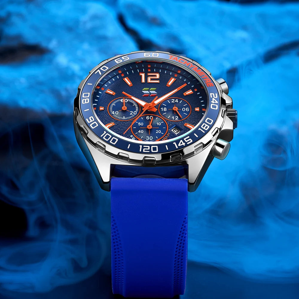 Green Blue Men Watches Sport Chronograph Wrist Watch.